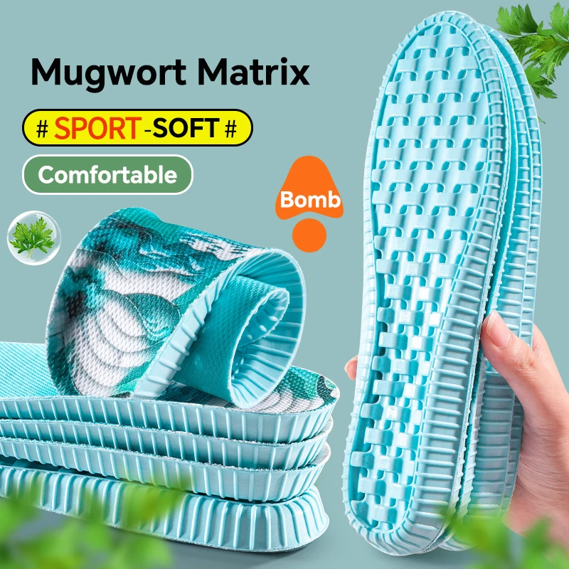 1 Pair Of Sports Insoles Men Women Soft Elastic Mugwort Anti-Odor Breathable Shock-Absorbing Foot Care Comfortable Soft Insoles image 2