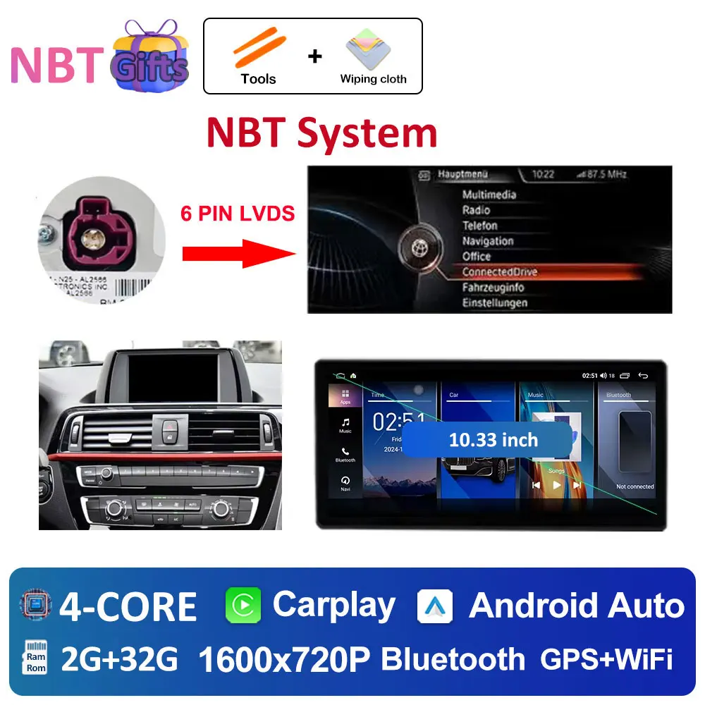 Autoradio Android 16 Multimedia Speler 4G voor BMW 2 Serie F45 F46 2014 - 2018 NBT EVO Systeem Ultradunne ScreenGPS Navigatie