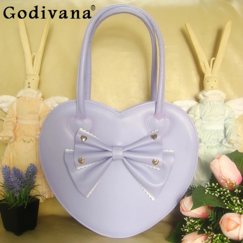 Sweet Lady Lolita Love Shape Handbag 2025 New Japanese Jk Uniform Cute Bow Student Versatile Light Shopping Shoulder Bag