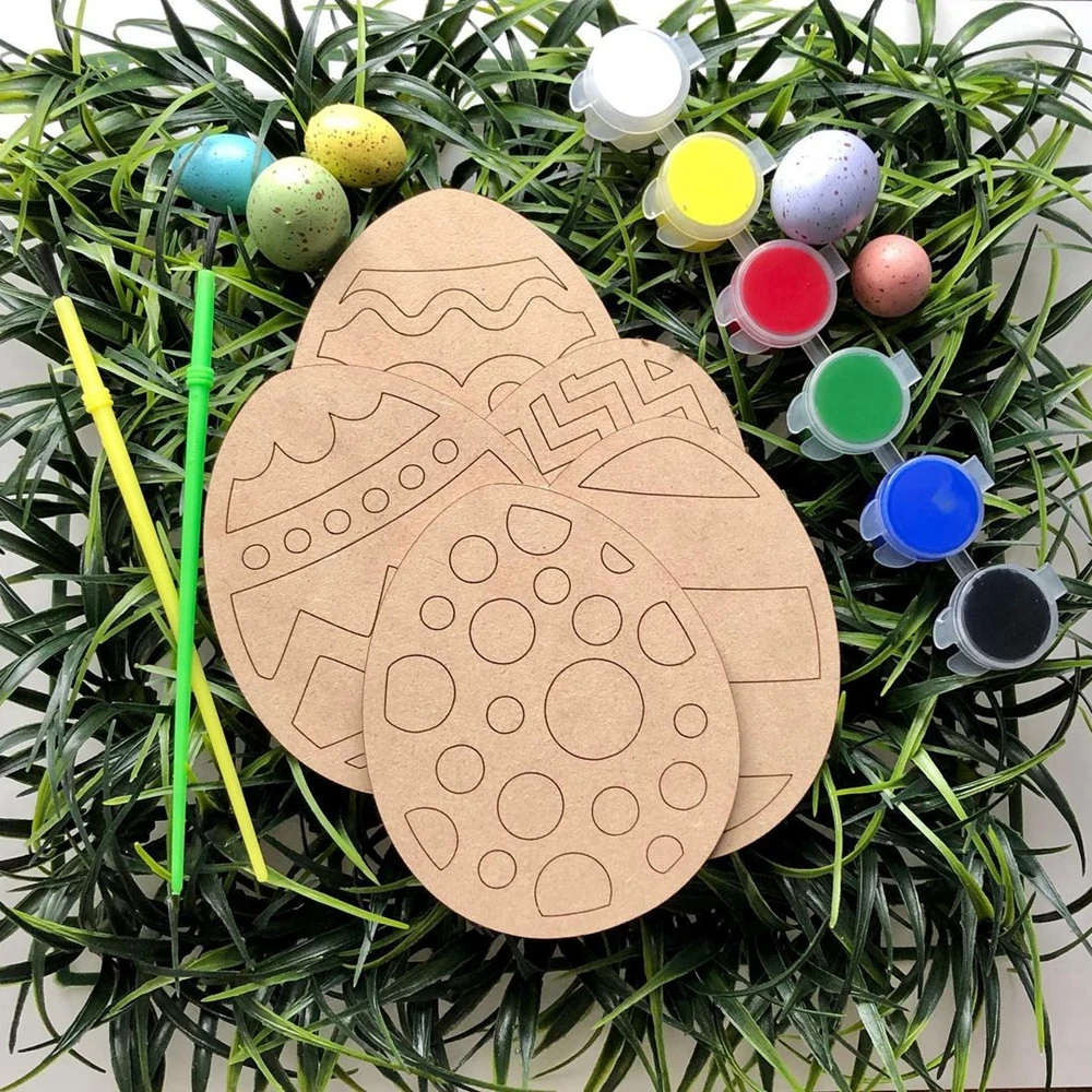 10pcs Wooden Rabbit Pendants Easter Egg Hanging Ornament For Happy Easter Home Party Decoration Kids DIY Painting Gifts Supply