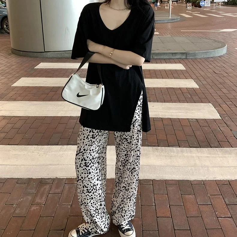 

plus Size U-Neck Mid-Length Short-Sleeve T-Shirt Women Summer Thin Side Slit Base Shirt Korean Style Loose Fit Daily Wear