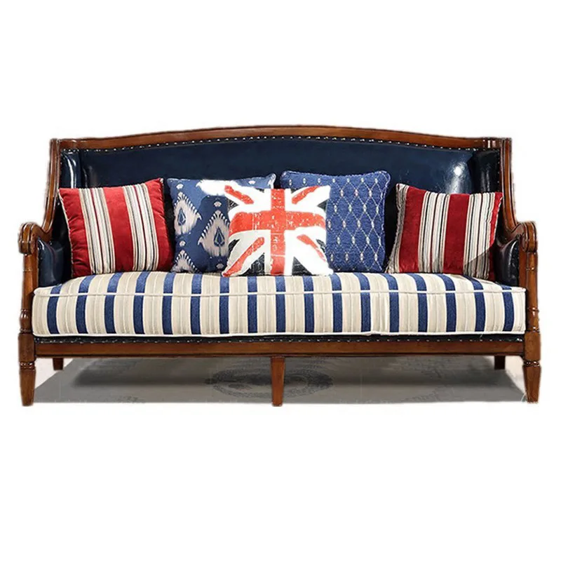 

American country all solid wood leather sofa, first layer cowhide three-person living room sofa