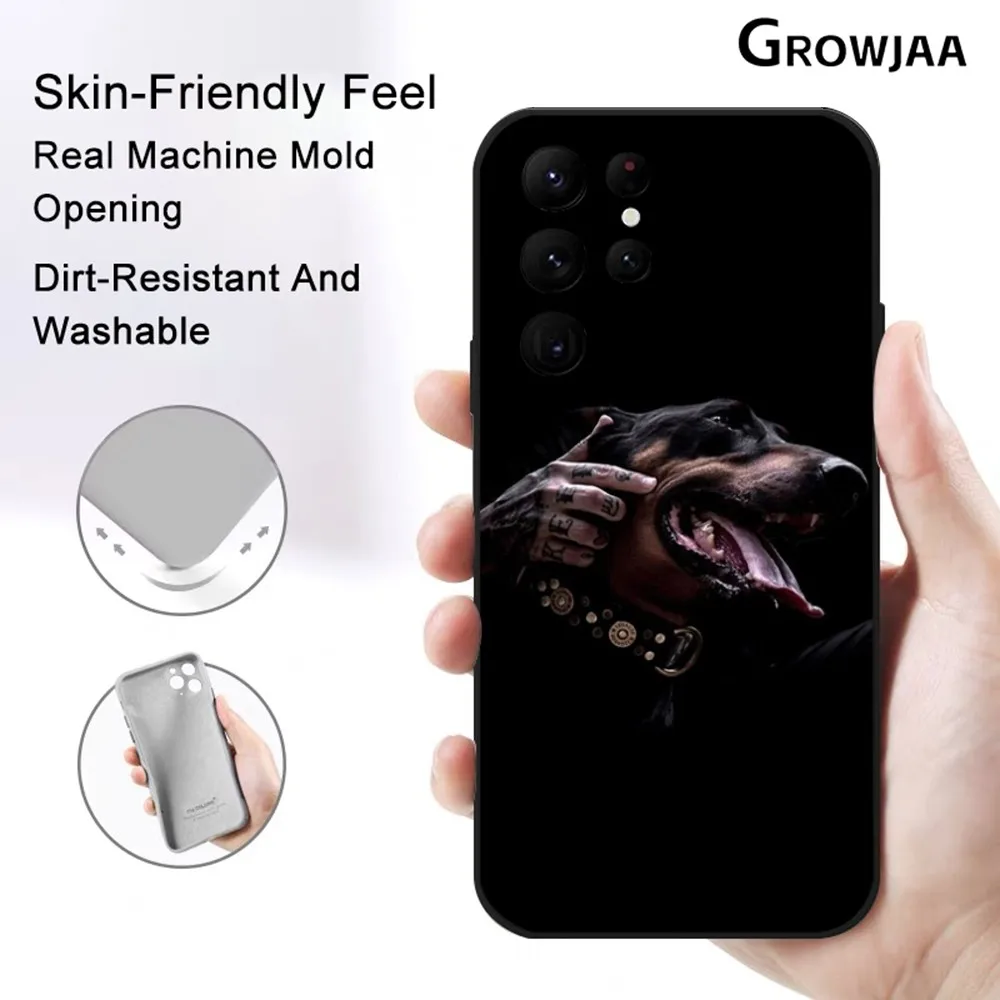 Black Doberman Dog Phone Case For Samsung Galaxy S25 S24 S22 S23 Ultra S21 S20 Plus 5G Protective Silicone Funda