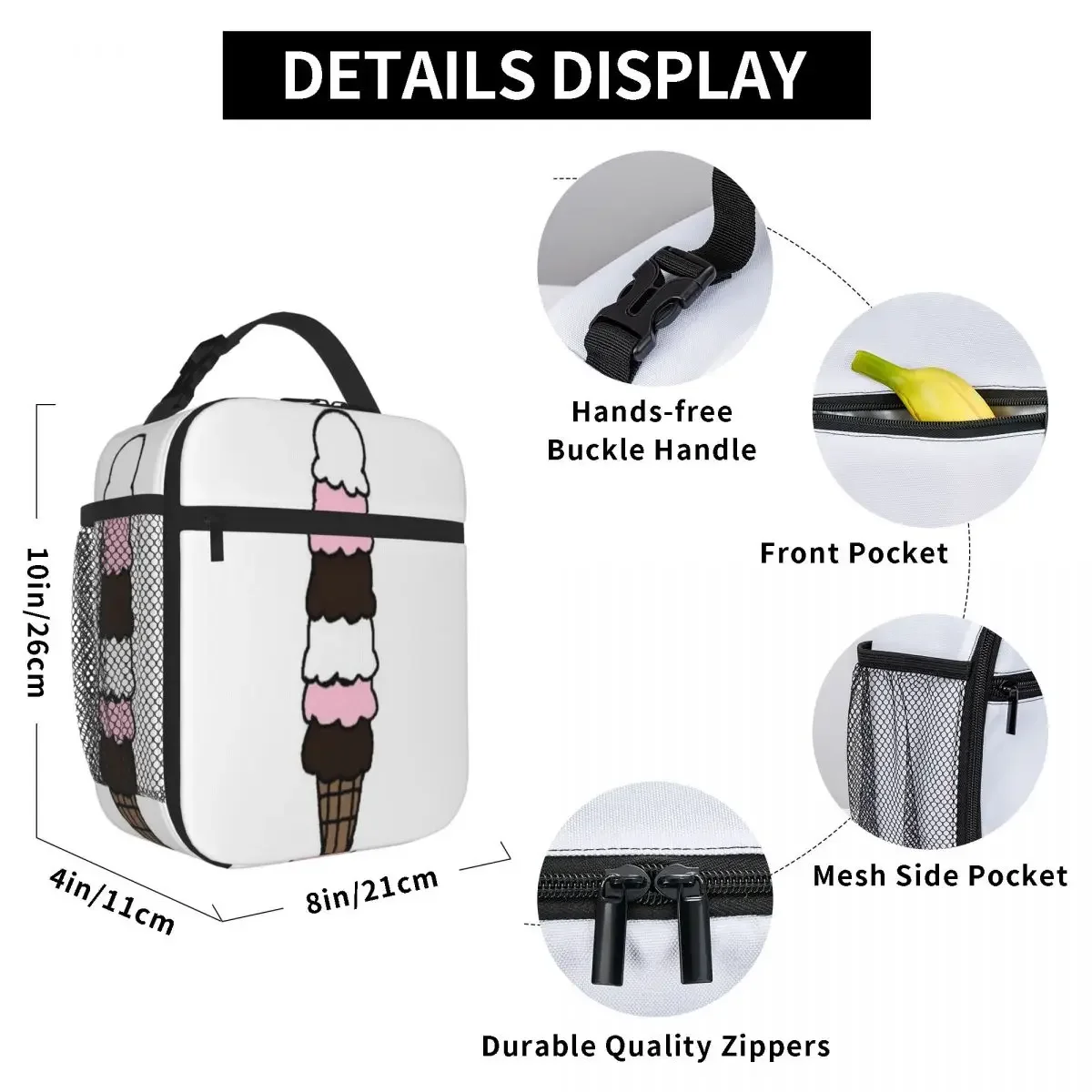 Hot Sale Strawberry And Chocolate Ice Cream Solid Color Thermal Food Carrier Baby Feeding Picnic Lunch Bag
