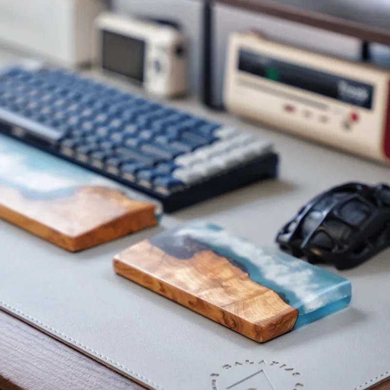 MiFuny 海の波のテーマキーボードハンドレスト無垢材樹脂リストレストカスタムパームレストゲームキーボードデスクトップ装飾用