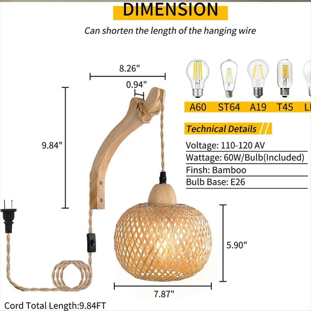 Stable- Retro Japanese Style Bamboo Bedside Wall Lamp Restaurant Rattan Lampmine Bedroom Background Wall Lamps US Plug-A
