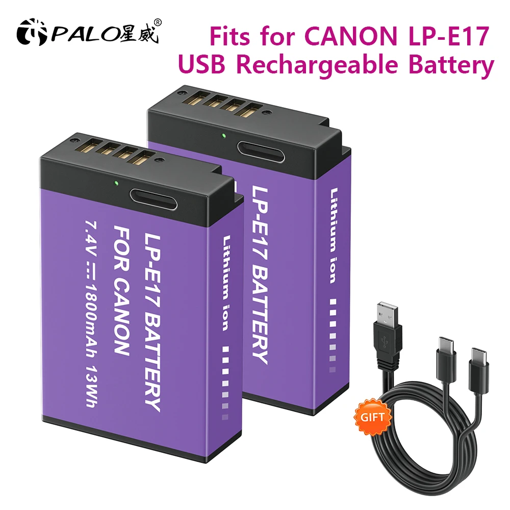 PALO LPE17 LP E17 LP-E17 Battery with USB-C Input for Canon EOS RP 200 250D M3 M5 M6 750D 760D R10, R8, R50, Rebel T8i 200D