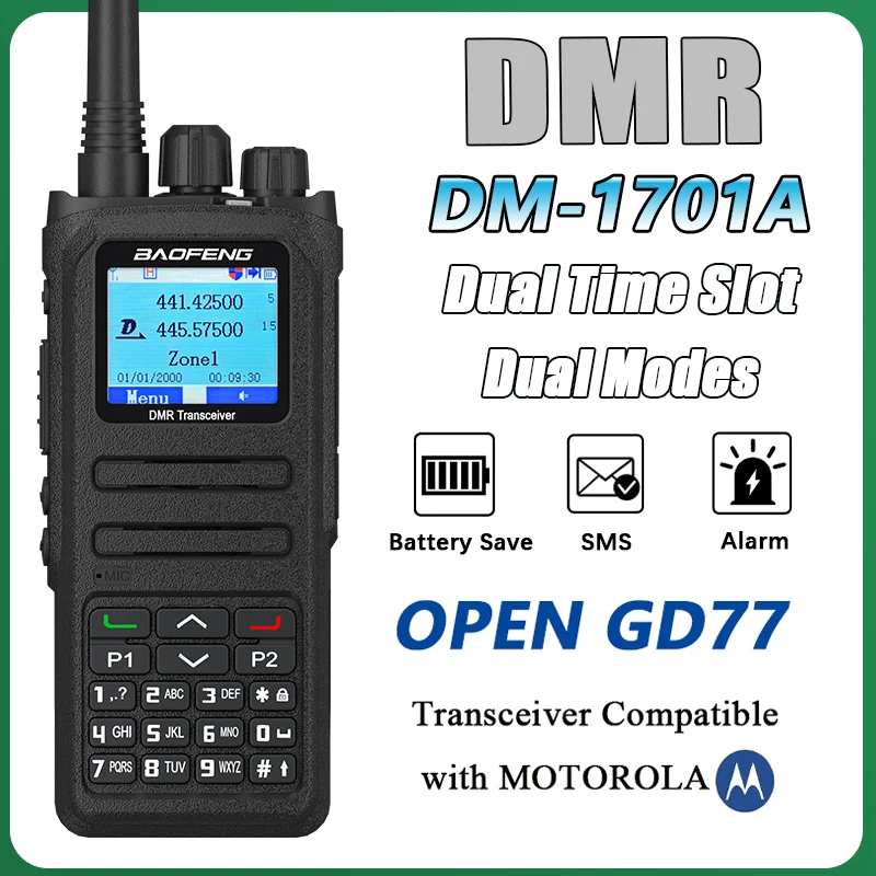 Baofeng DM-1701A Walkie Talkie Open GD77 DMR Mobile Radios Dual Modes Analog And Digital Tier 1+2 Dual Time Slot 3000ch VHF UHF