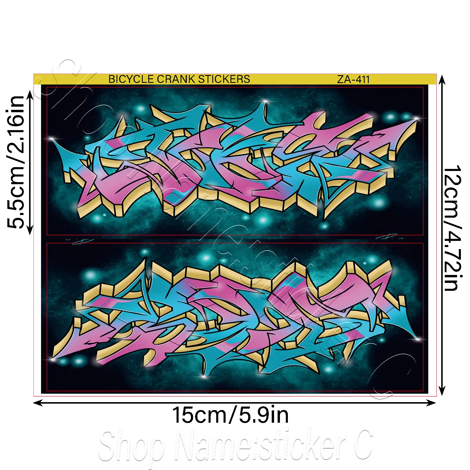 1 Pair Colorful 3D Graffiti Crank Arm Stickers, Waterproof Self-Adhesive Vinyl Decals for Road & MTB Bike Crank Decoration