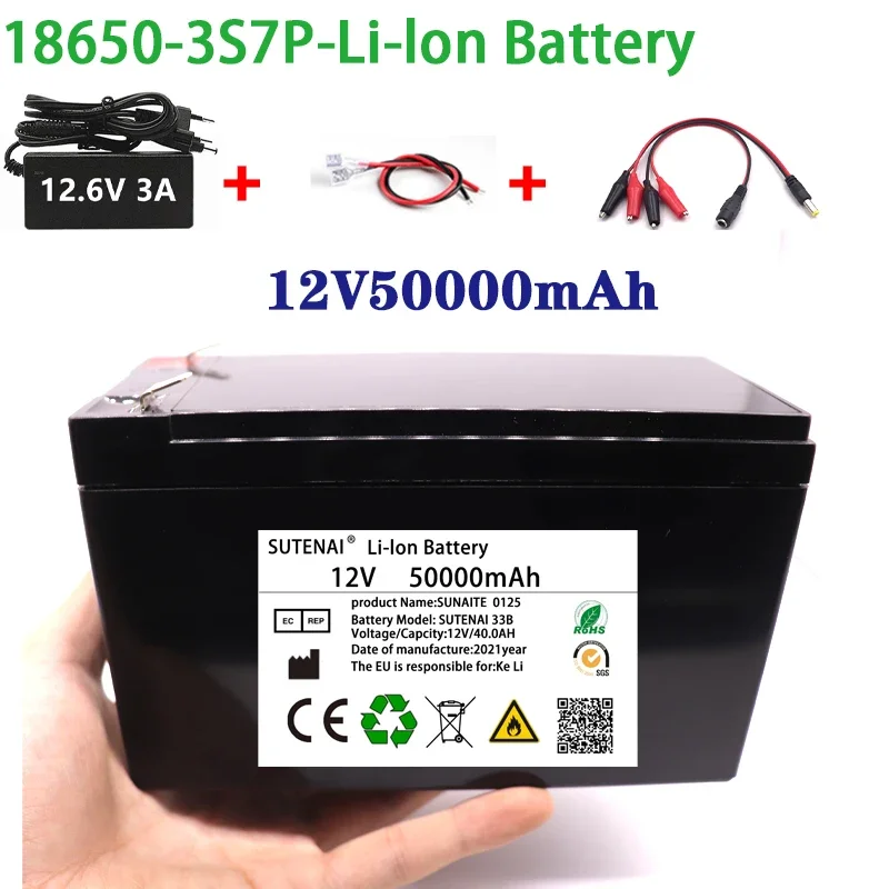 

NEW 12V 50Ah 18650 lithium battery pack 3S7P built-in high current 40A Solar street lamp, xenon lamp, backup power supply, LED