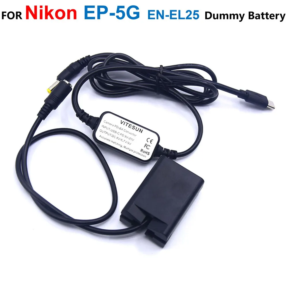 

EP-5G DC Coupler EN-EL25 Dummy Battery+USB Type-C PD Power Bank Cable EH-5 EH-5A MH-32 For Nikon Z50 ZFC Z30 Cameras