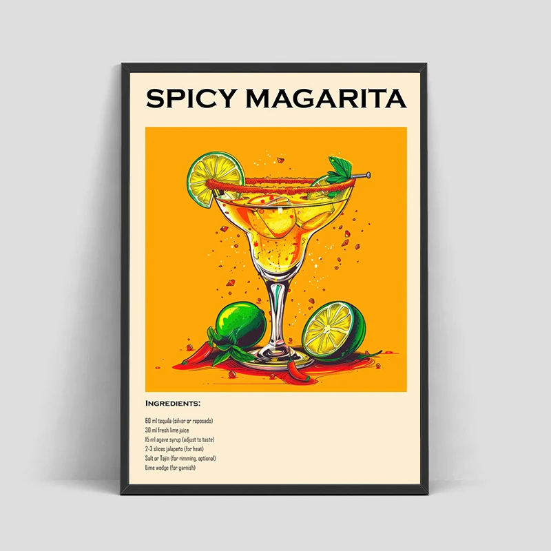 Old Fashioned Cocktail Drinks Negroni Mojito Posters Retro Aperol Spritz Canvas Prints Wall Art Painting Pictures Bar Kitchen view 4