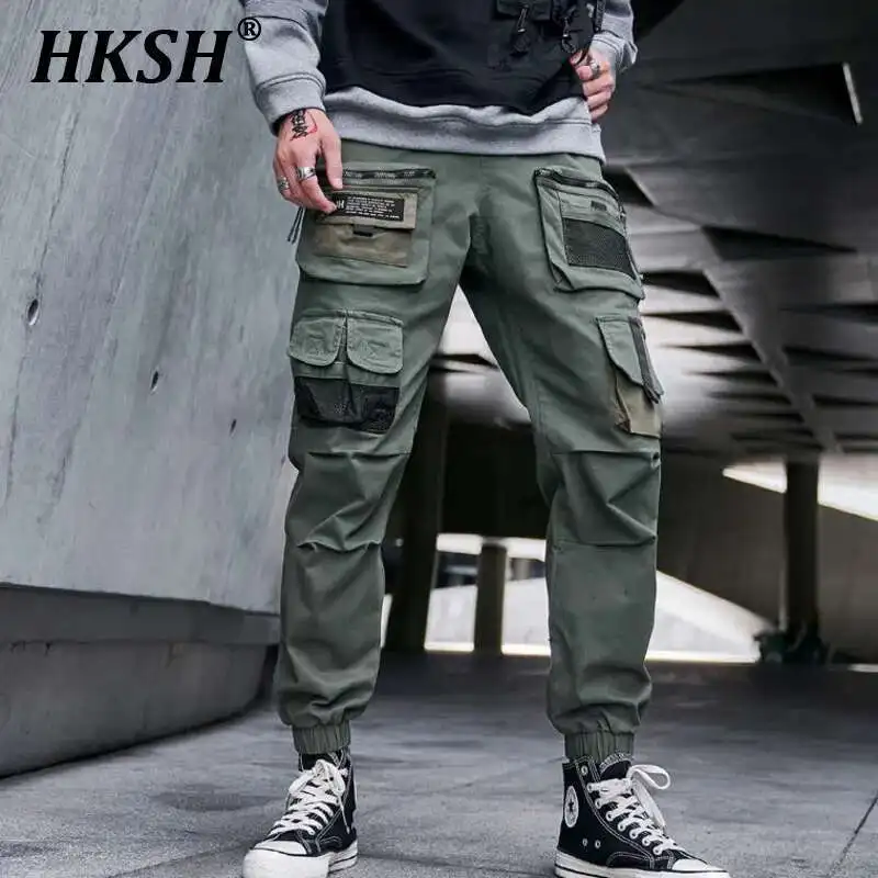 

HKSH Men's Darkwear Cargo Pants Spring Autumn High Street Trendy Darkwear Casual Cropped Leggings Punk Tactical Trousers HK0005
