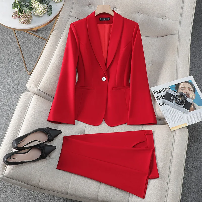 Red Blazer Jacket for Women Spring and Autumn Office Business Formal Wear Professional Workwear High-end Elegant Suit Set for Wo