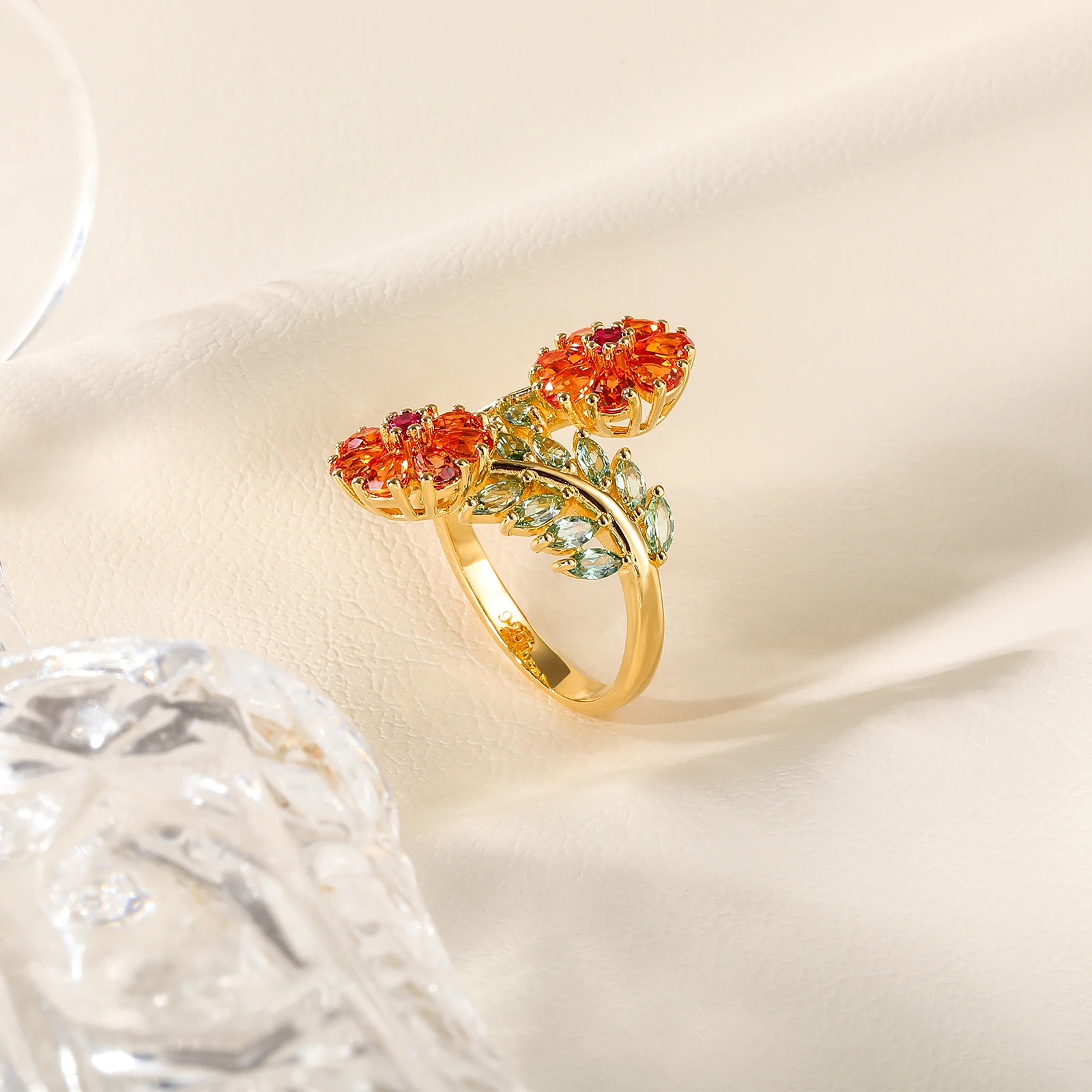 GZ ZONGFA 925 Sterling Silver Colorful Flower Rings for Women 4.5ct Colorful Gemstone Gold Plated Rings Trendy Fine Jewelry