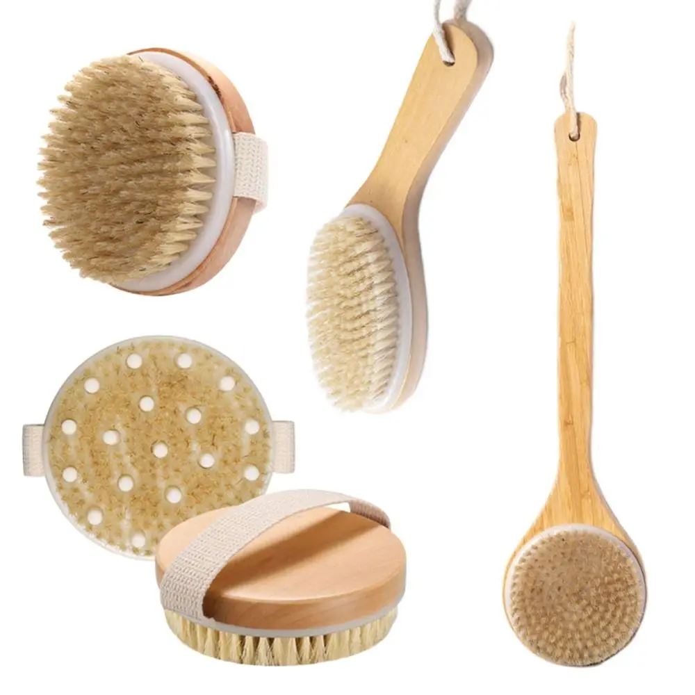 Portable Boar Bristle Body Brush Wooden Soft Shower Brushes Natural Massage Brush for Exfoliation