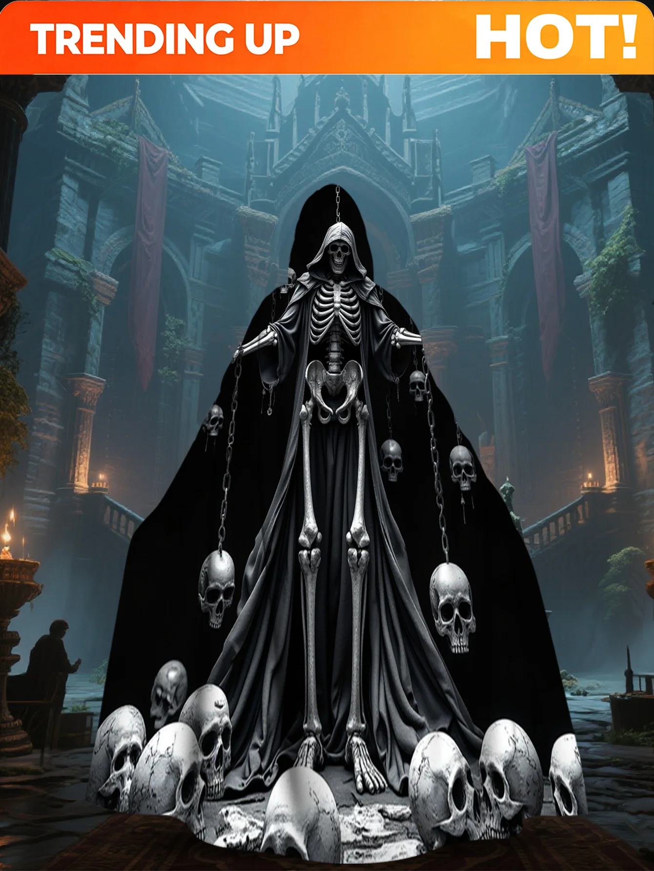 Customization 1pc LianyaoShi Selection 2D Flat Printing Everyday-Elegant Hooded Cape With Grim Reaper Skulls And Chains