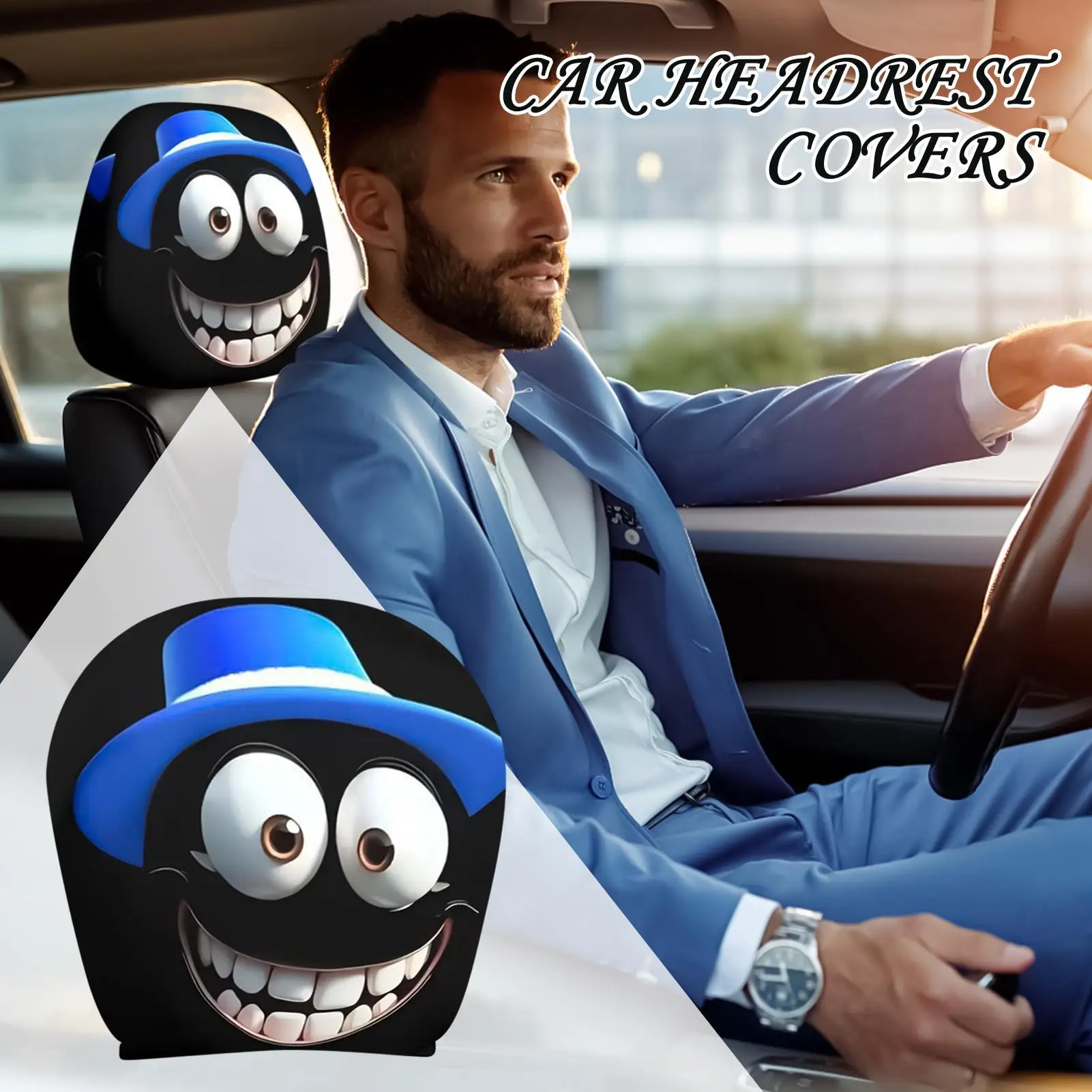 

Halloween Headrest Covers 2 Pieces Cheerful Big Eyes Car Headrest Protector Elastic Auto Interior Head Rest Covers For Halloween
