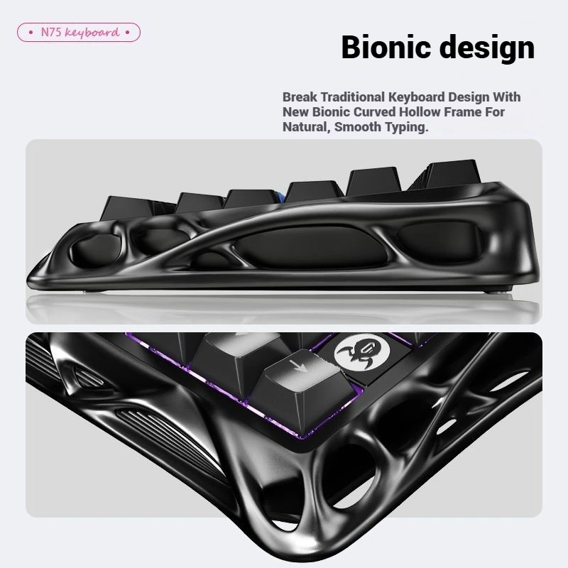 Bone Worm N75 Mechanical Keyboard Triple-Mode Customizable Wireless Bluetooth Wired RGB Gaming Office Universal Keyboard