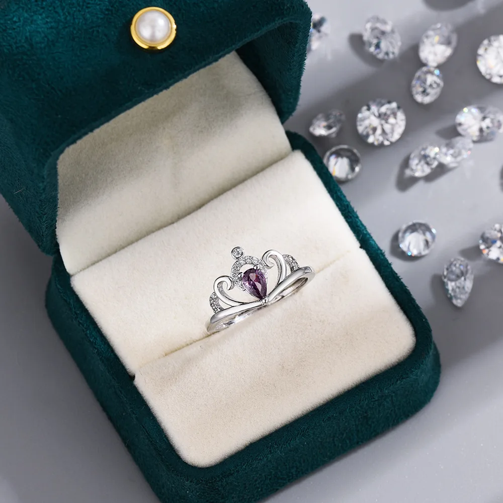 Ellie Princess Crown Ring For Women Fashion Wedding Jewelry Accessories Gift Silver Plated Adjustable Crown Heart Princess Ring