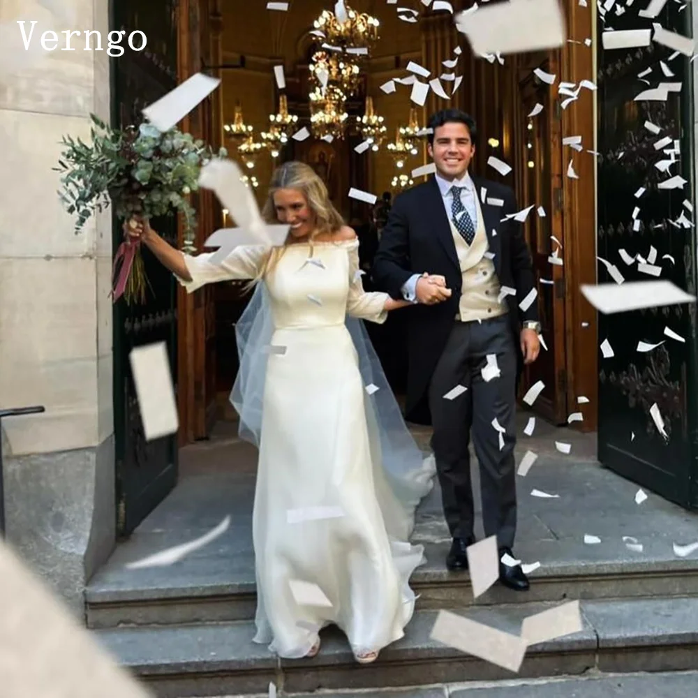 

Verngo lvory Crepe Wedding Dress Full Sleeves Mermaid Bridal Gowns Women Simple Modest Bride Dresses Customized