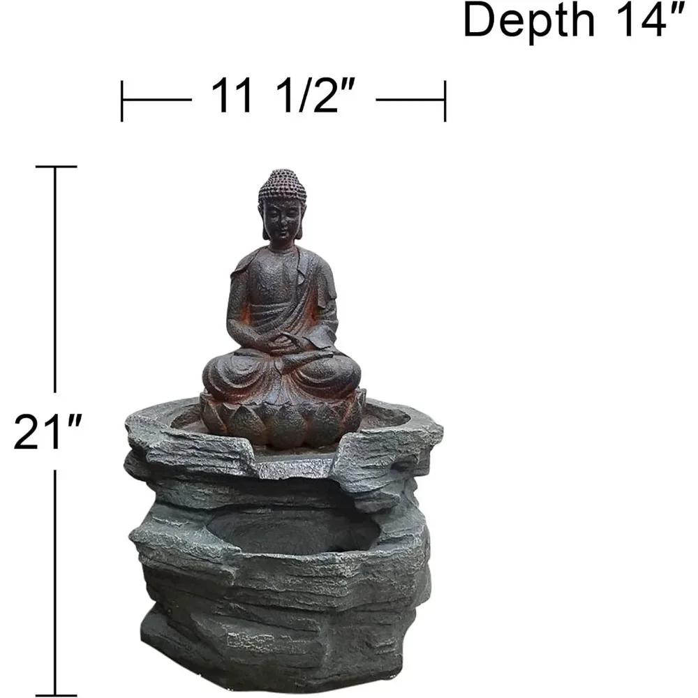 21 Inch High Seated Buddha with Simple Zen Style Outdoor Floor Standing Fountain, Decorated with LED Lights for Outdoor Fountain