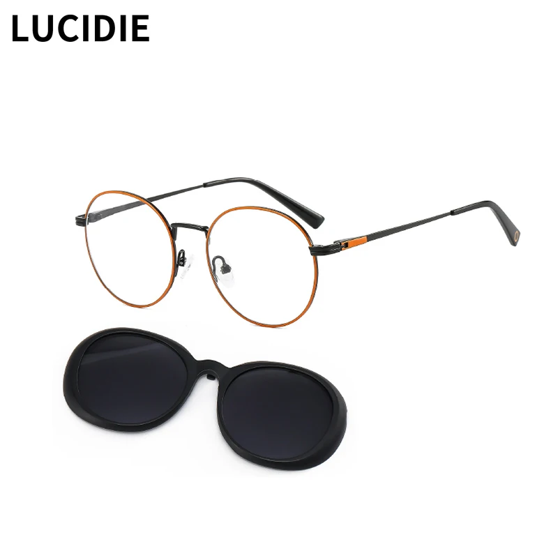 LUCIDIE  2 in 1 Fashion Round Clip on Polarized Sunglasses Women Eyeglasses Brand Designer Prescription Glasses Frame DT30038