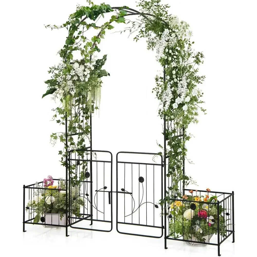 Elegant 87 Metal Garden Arbor with Lockable Gate, Arched Trellis for Climbing Plants and Wedding Decor