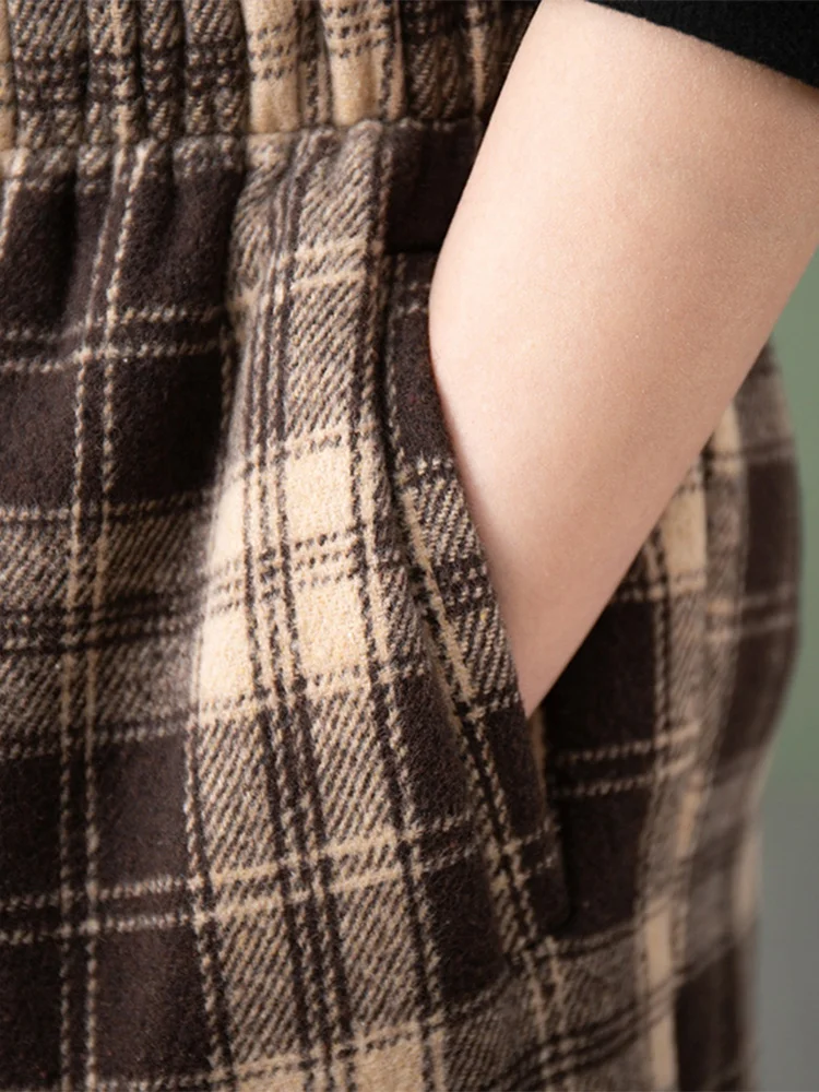 Calça harém de lã feminina casual brued fce xadrez cenoura calças de cintura alta coreano sle commute vento calças compridas