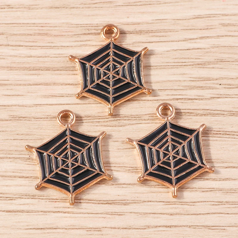 10 stücke niedlichen Emaille Halloween Spinnennetz Spinnennetz Charms Anhänger für Schmuck Herstellung Ohrringe Halskette Armband DIY Handwerk liefert – Detail 3