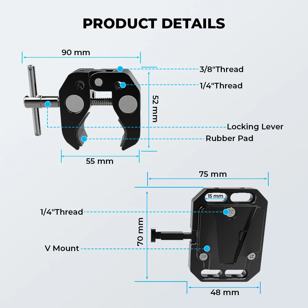 CAMVATE V-Lock Female Quick Release Mount Adapter + Multipurpose Super Crab Clamp For DSLR Camera Battery Photographic Devices