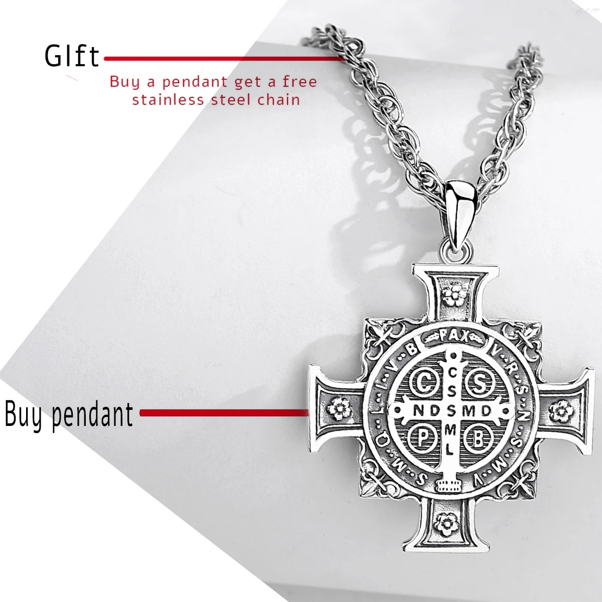 Eudora 925 Sterling Silver saint benedict medal Necklace for Women Man Vintage Cross of san benedict Pendant Religious Jewelry