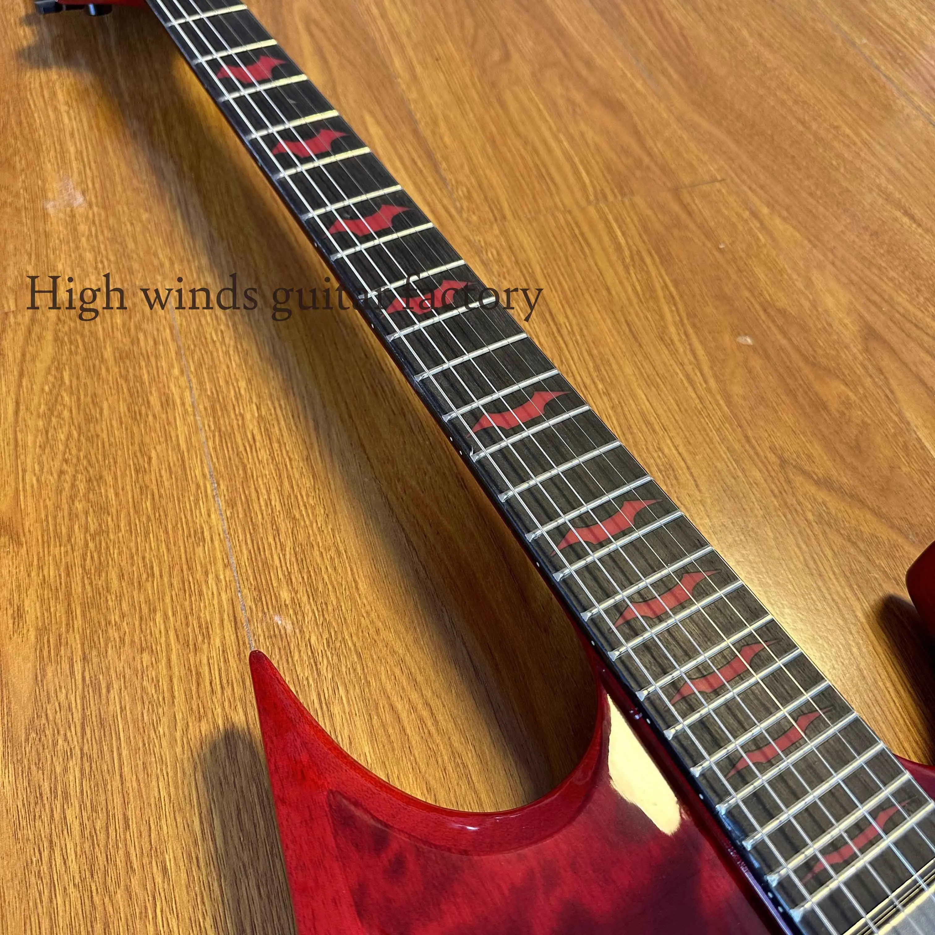 Solid Warlock Extreme red quilted maple top electric guitar Floyd Rose HH pickup -