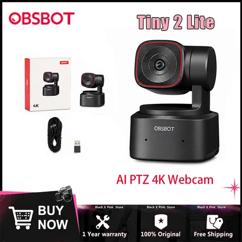 OBSBOT （Tiny 2 Lite） AI PTZ 4K Webcam, Smart Auto Tracking Camera with USB Plug & Play for Streaming and Video Conferencing