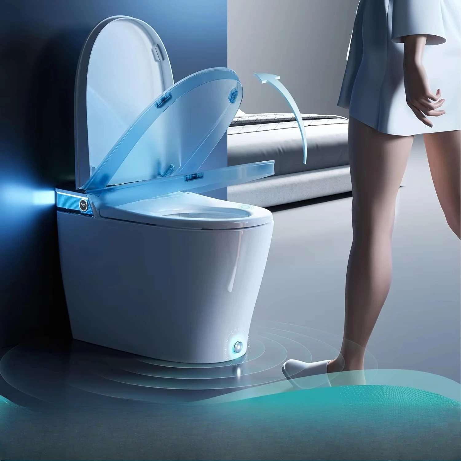 

Artistic Design Smart Toilet Bidet Functions Auto-Lid Instant Warm Water Heated Seat Dryer Remote Controlled Floor Mounted