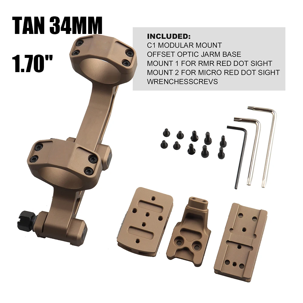 PPT Mounts Airsoft Metal 1.7" Height Cantilever 34MM 30MM Scope Mount Fits 21.2MM Picatinny Rail Rifle Scope Base HK24-0268