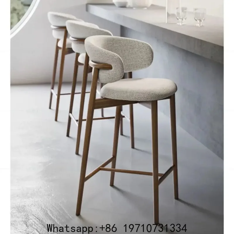

Modern Solid Wood Chairs Light Luxury Nordic Island Table Bar High Foot Designer Simple Home Comfortable Back Leisure Bar Chairs
