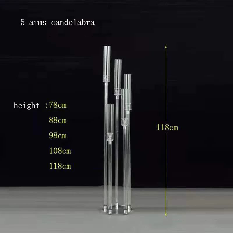 New style tall Clear acrylic Candle Holders wedding centerpiece crystal 5 arms candelabra for party and mariage decoration