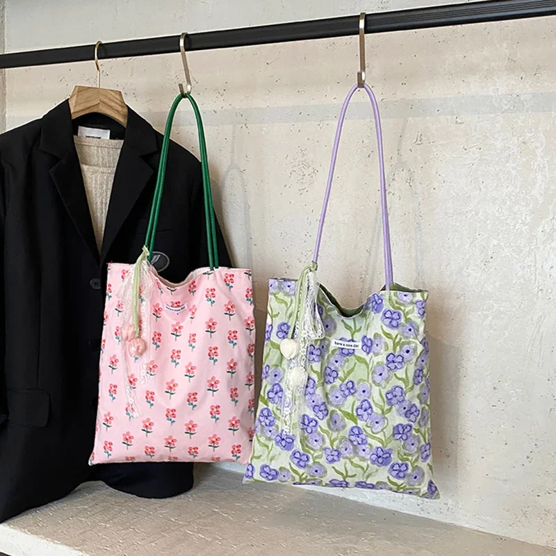 

Summer Casual Floral Shoulder Bags for Women Niche Design Soft Fabric Commuter Tote Bag Female Daily Out Handbag