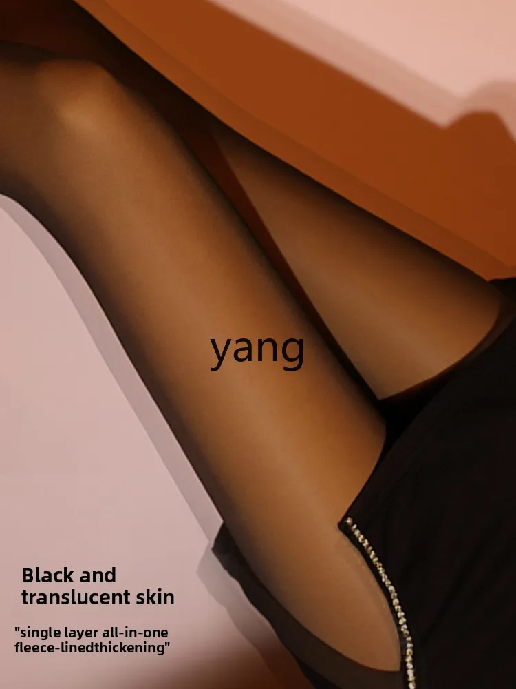 LMM single-layer integrated fleece thickened pantyhose women's autumn and winter bare-leg artifact black stockings