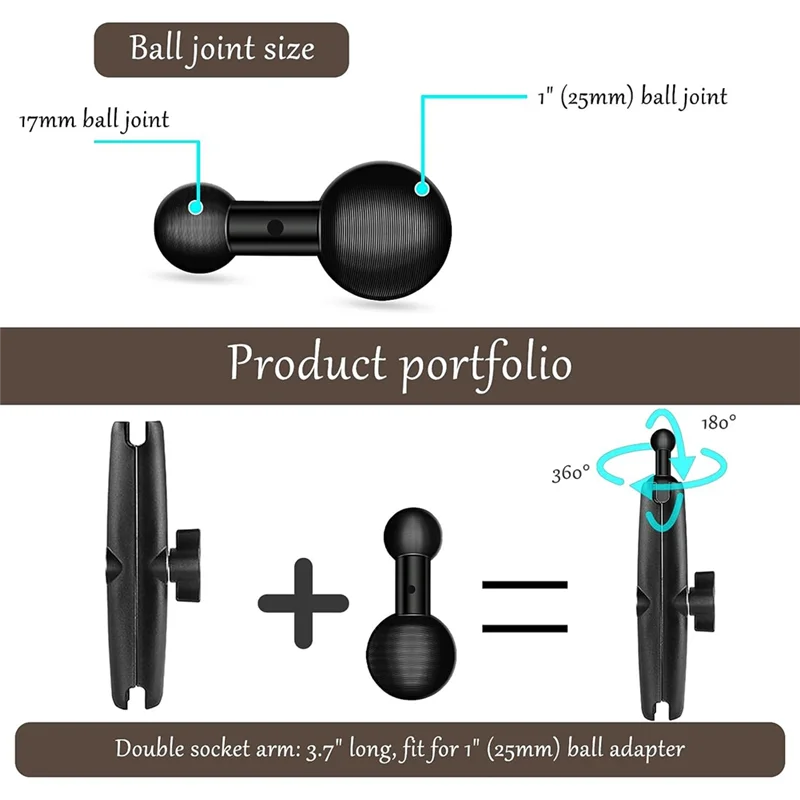 25mm/1 Inch to 17mm Ball Adapter for RAM Mounts B Size Double Socket Arm,17mm Swivel Ball Mounting Pattern GPS