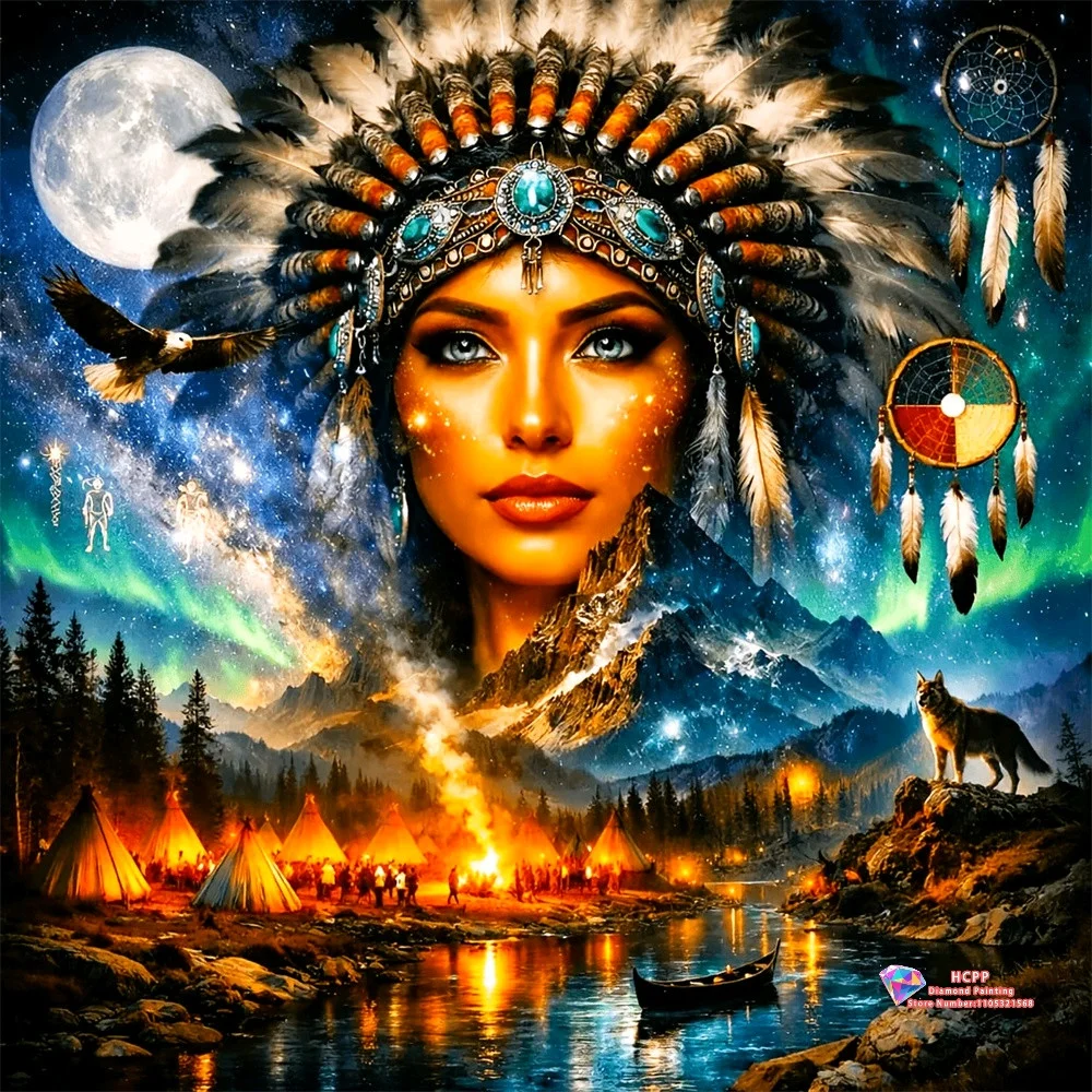 Indigenous Women's 5DDIY Diamond Painting Set Includes Square and Round Diamond Home Decor Gifts