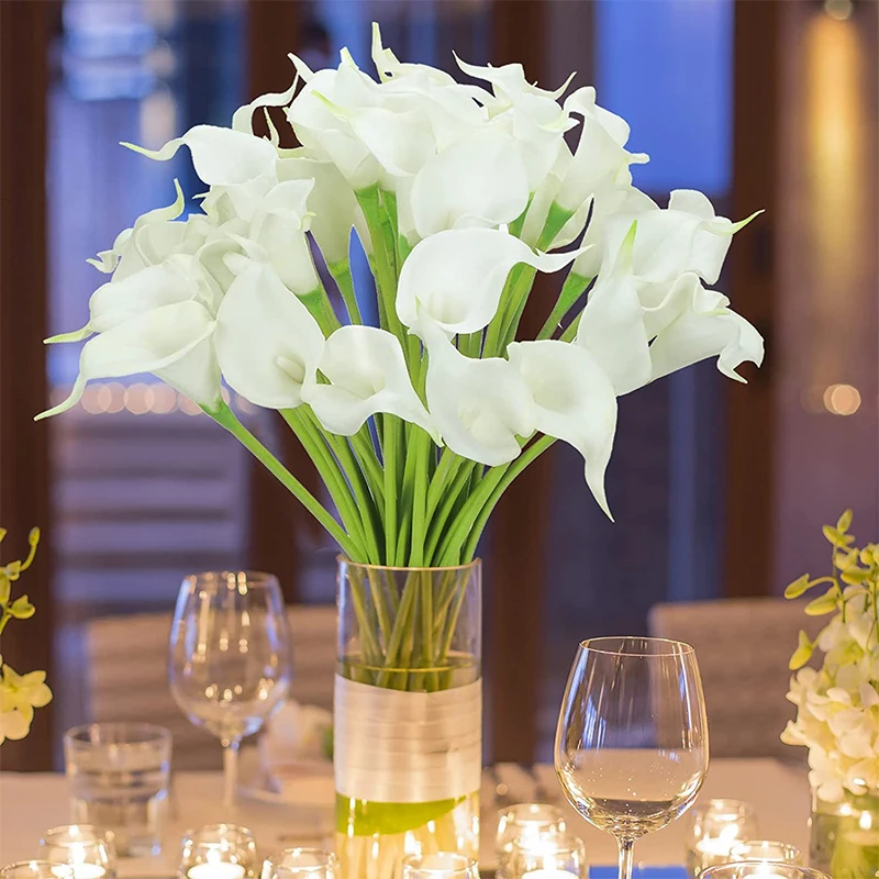 10 Pieces Real Touch Calla Lily Artificial Flowers White Wedding Bouquet Bridal Shower Party Home Flower Decoration Fake Flowers