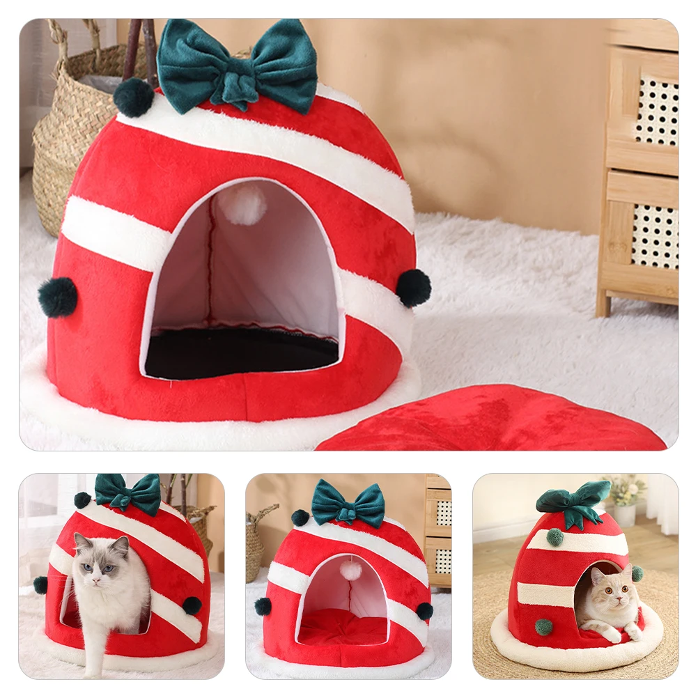 

Cat Houses for Outdoor Cats Insulated Christmas Pet Nest Beds Kitten Hideout Supplies Cave
