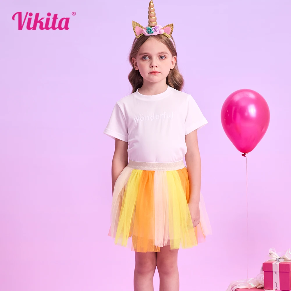 

VIKITA Girls Colorful Tutu Skirt Toddlers Dance Ballet Tulle Mini Skirt Kids Princess Birthday Party Casual Gift Skirts 3-8 Yrs