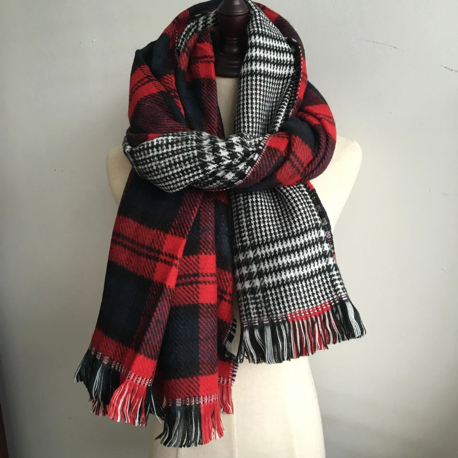 2022 Autumn And Winter Double-Sided Acrylic Thickened sScarves Imitation Cashmere Striped Plaid Shawls And Scarves