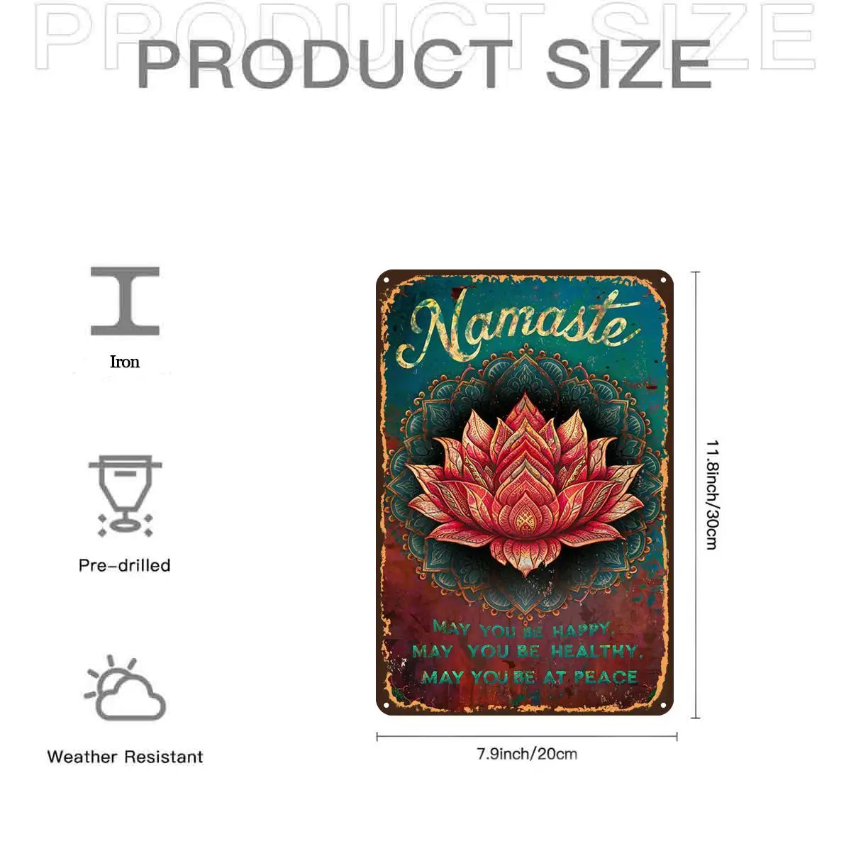 2D Flat, 1pc, Namaste Lotus Wall Art Signmetal Tin Sign, Pre-Drilled Holes, Suitable for Indoor, Garden, Outdoor, Home, Office,
