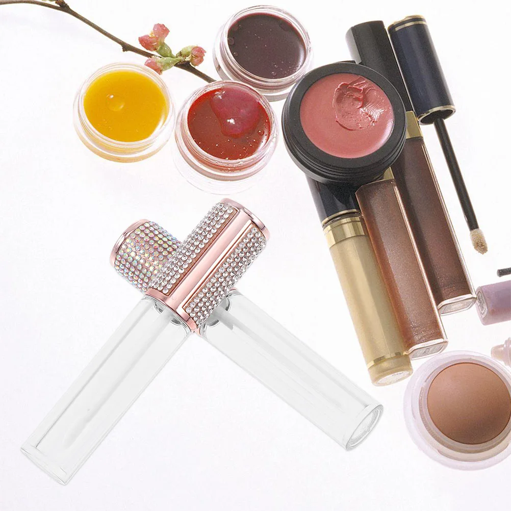 

4pcs Diamond Gloss Empty Lip Balm Tube Tube Lightweight ABS Empty Bottles Reusable DIY Lipstick Container Travel Size