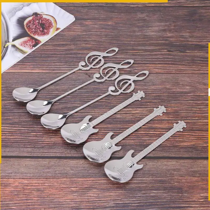 

A92P Coffee Spoons,30 Pack Creative Cute Teaspoons Stainless Steel Staff Musical Notation Shaped (15 Music Note +15 Guitar)