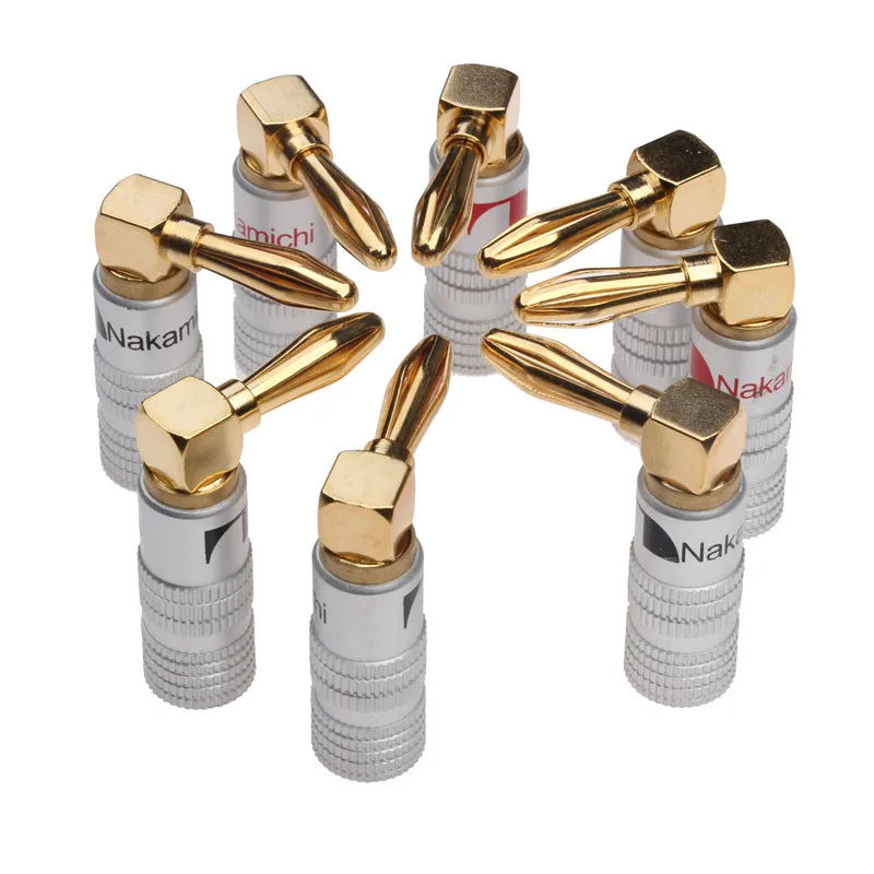 8PCS Banana Plug Right Angle 90 Degree 4mm Gold-Plated Video Speaker Adapter Audio Connector Banana Connectors